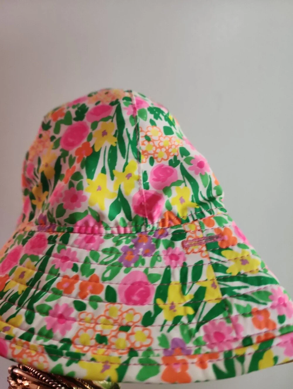 Unbranded Kids Floral Sun Bucket Hat - Pink, Yellow & Green